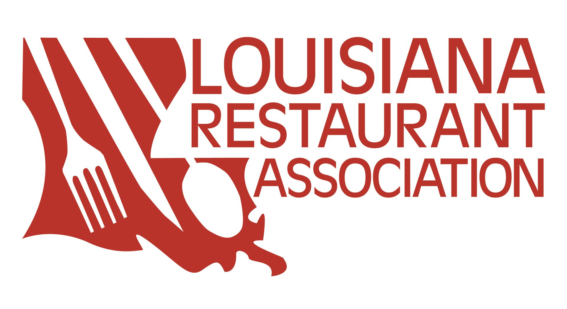 The logo for the louisiana restaurant association is red and white.
