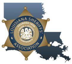 The logo for the louisiana sheriffs association is on a map of louisiana.
