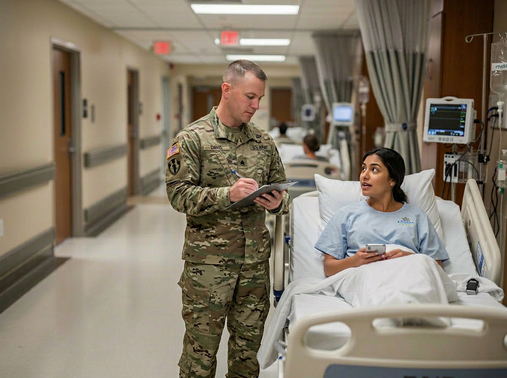 Army nurse caring for veteran