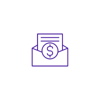 A line icon of an envelope with a dollar sign on it.