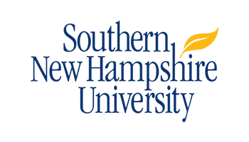 The logo for southern new hampshire university is blue and yellow