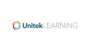 The unitek learning logo is a rainbow colored logo on a white background.