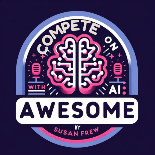 A logo for a podcast called awesome by susan frey