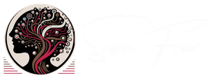 A drawing of a woman 's head and a tree in a circle.