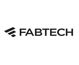A black and white logo for fabtech on a white background.