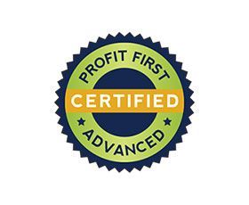 A profit first certified advanced logo on a white background