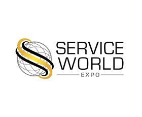 A logo for the service world expo with a globe in the middle.