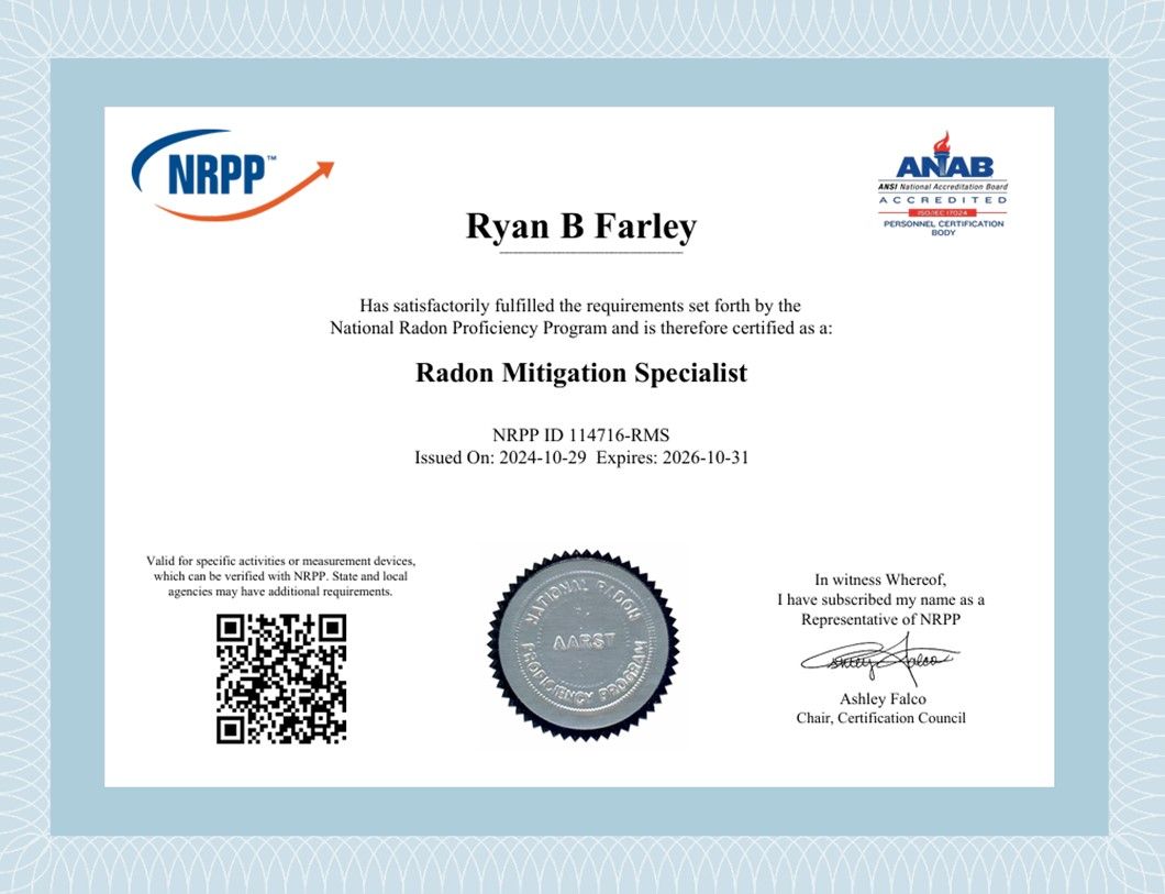 Ryan Radon Mitigation Specialist Certification