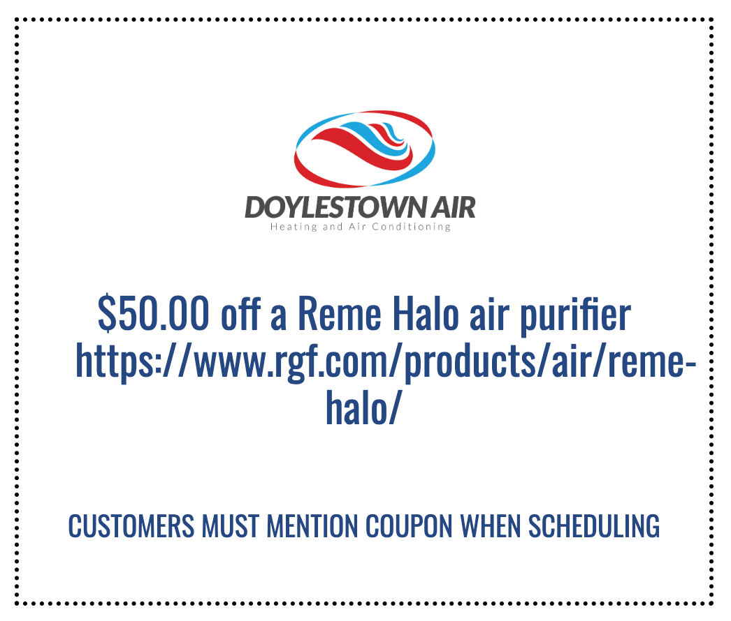 A coupon for $ 50.00 off a rene halo air purifier