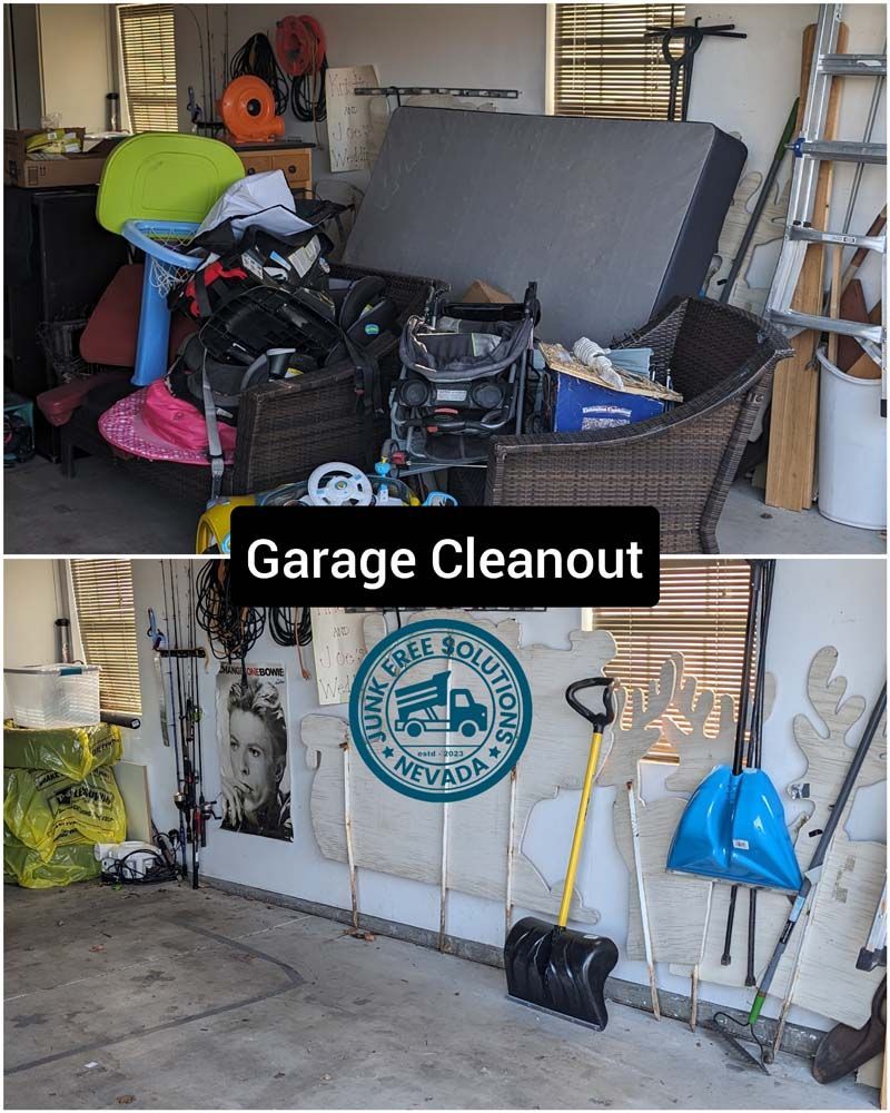 A before and after picture of a garage cleanout