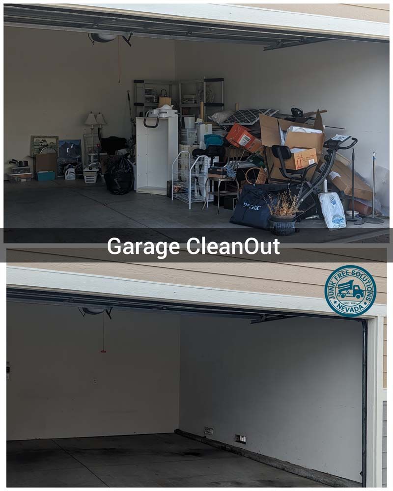 A before and after picture of a garage cleanout.