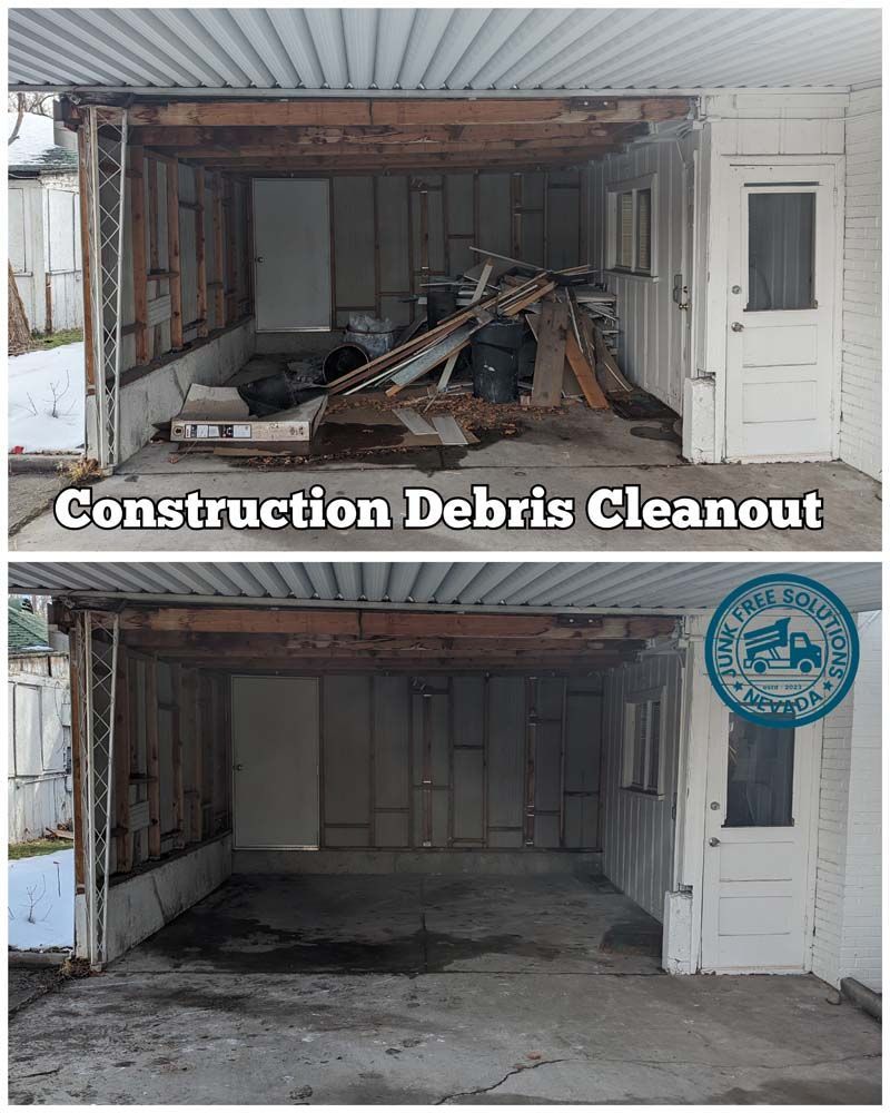 A picture of a garage before and after construction debris cleanout