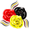 1a sozial Logo - Drei Rosen: schwarz, rot, gold