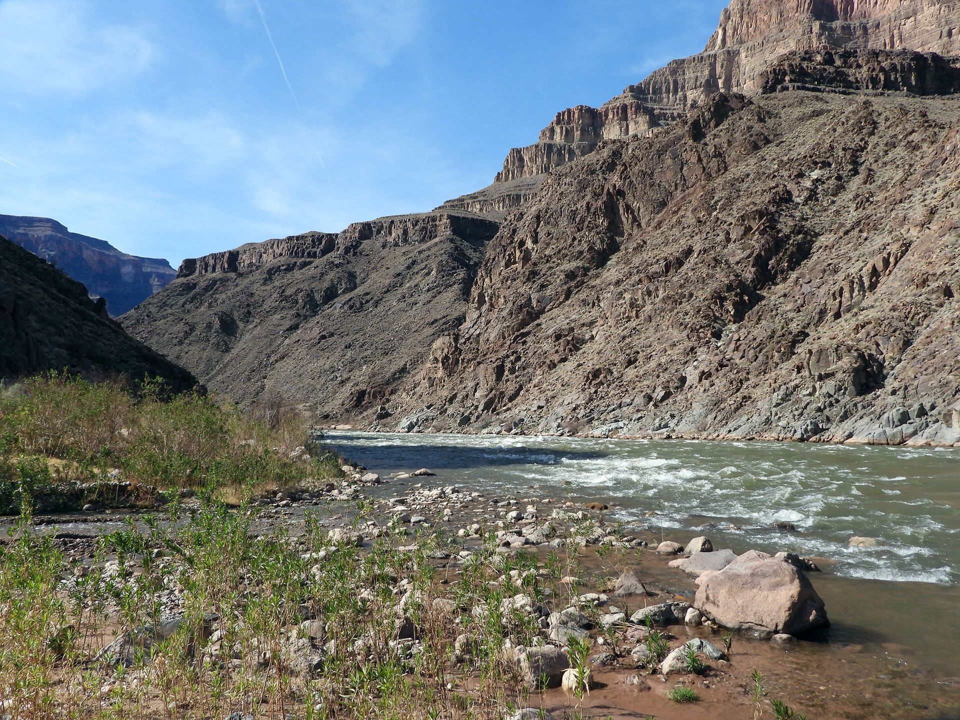 Flowing colorado river at the bottom of  Grand Canyon.