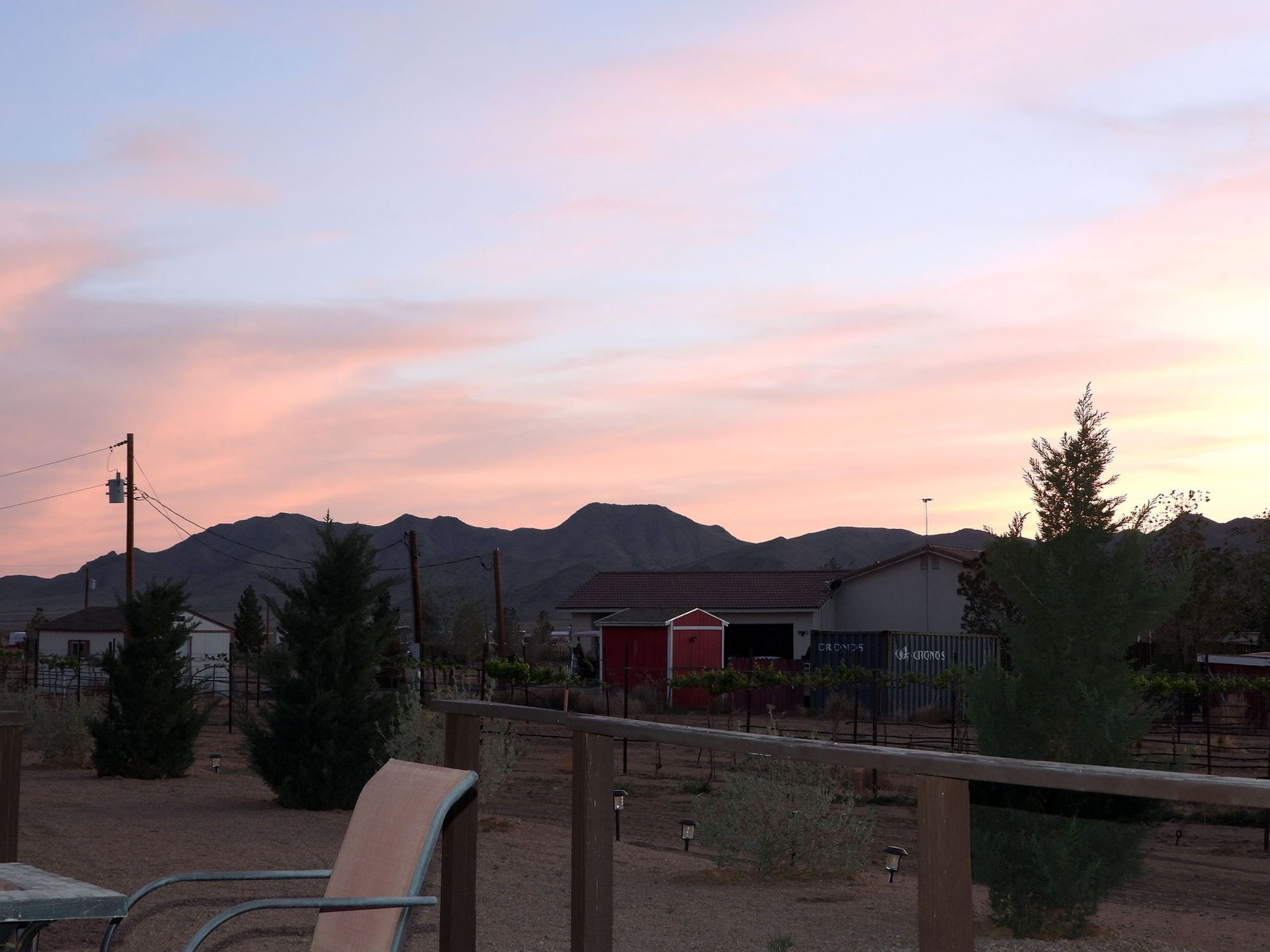 Sunset over mountain range.