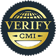 A gold seal with the words verify cmi written inside of it.