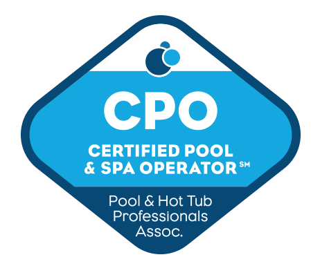 A logo for a certified pool and spa operator