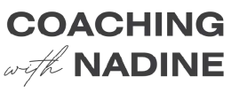 The logo for coaching with nadine is black and white.