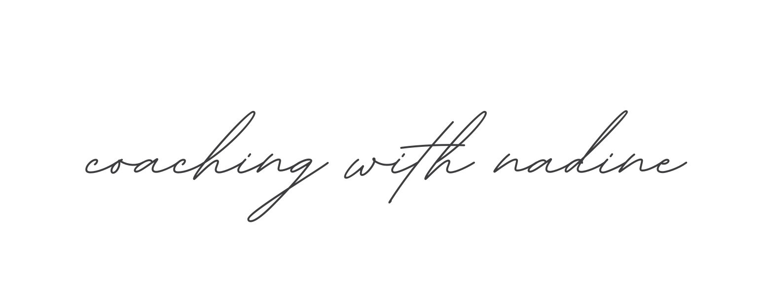 A handwritten text that says `` coaching with nadine '' on a white background.