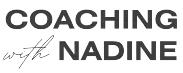 The logo for coaching with nadine is black and white.