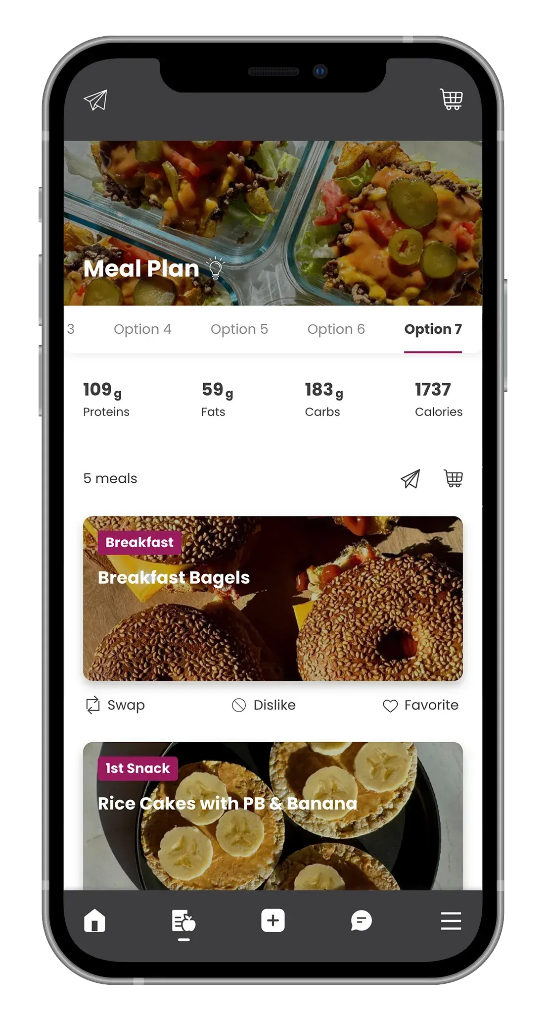 A cell phone with a meal plan on the screen.
