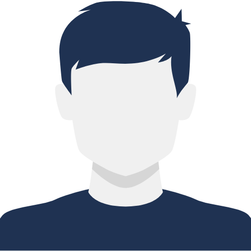 Avatar of a person with dark blue hair and shirt, faceless.