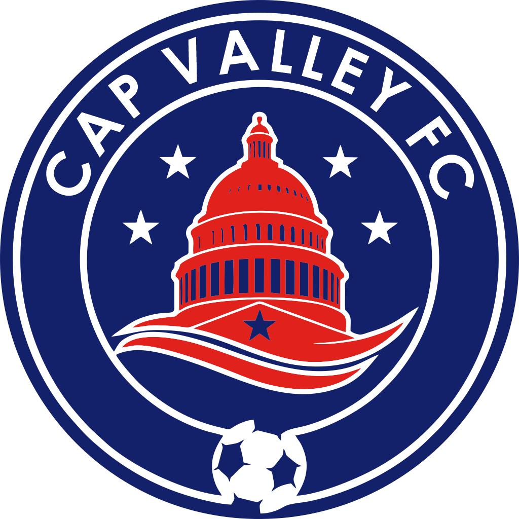 Cap Valley FC logo: a circular emblem featuring a red Capitol dome, stars, and a soccer ball in white, red, and blue.