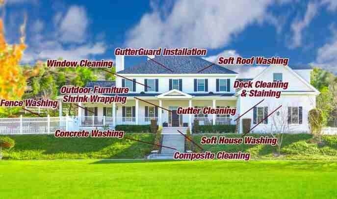 A white house with power washing, gutter cleaning and window washing in Monmouth County NJ A white house with power washing, gutter cleaning and window washing in Monmouth County NJ