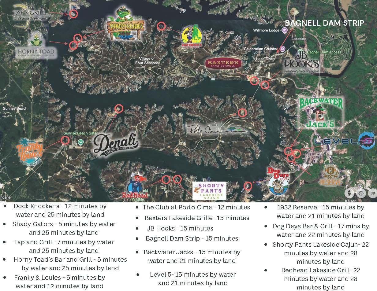 Map of Lake of the Ozarks popular destinations in location to Denali RV Park.