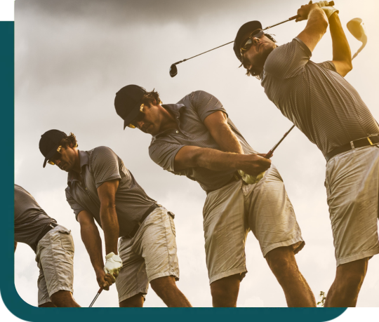 A man and a girl are playing golf on a green