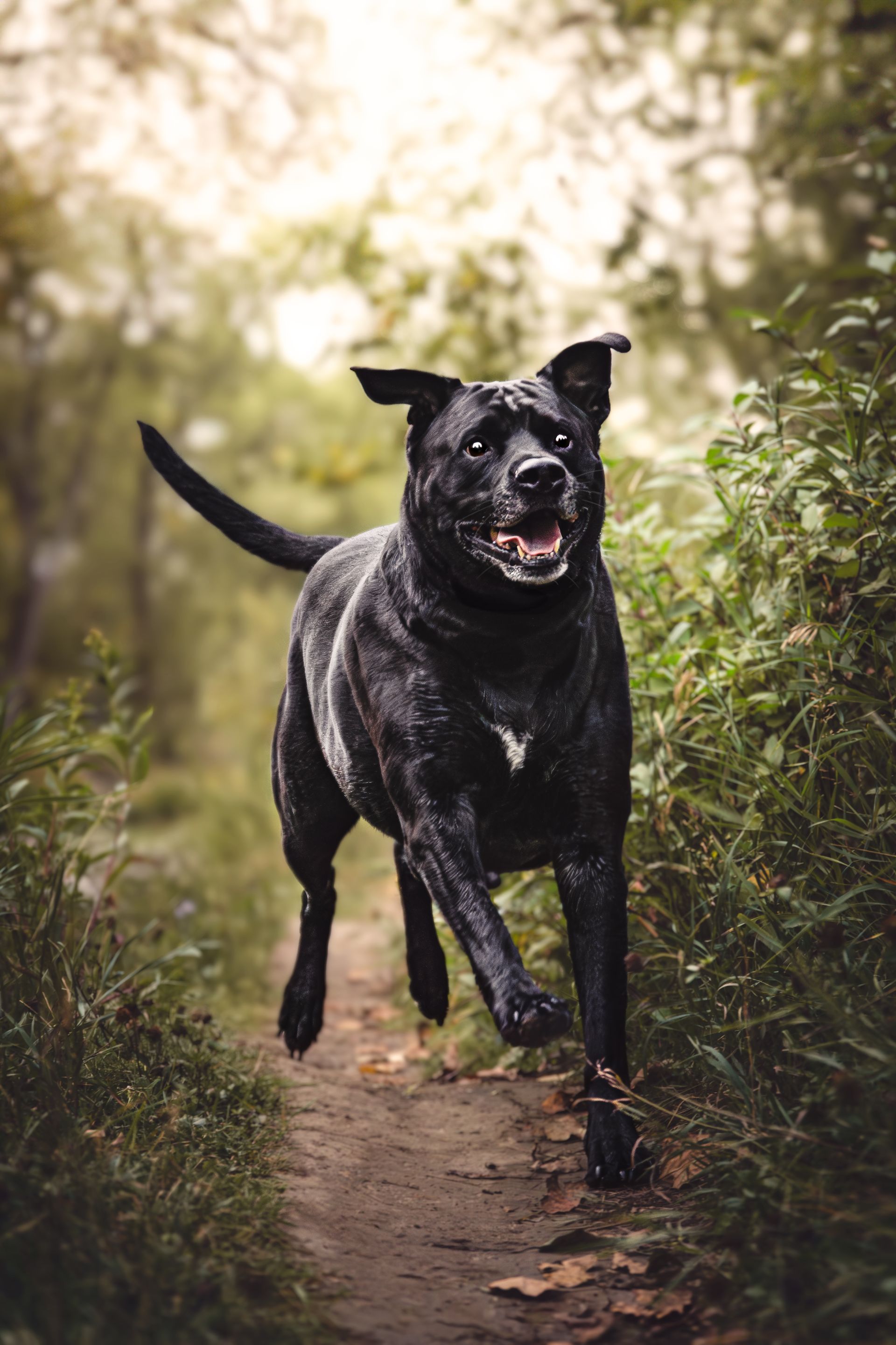 Dog running through tall grass at Fish Creek Park, Calgary, during a professional dog photography session.