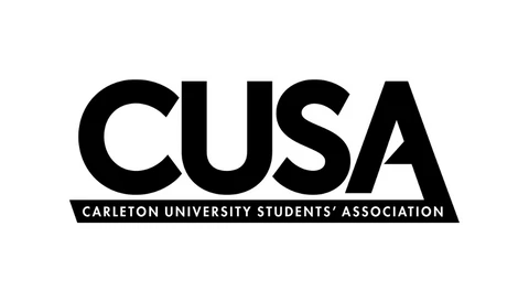 CUSA logo: Bold black text "CUSA" above a thin black rectangle with the text "CARLETON UNIVERSITY STUDENTS' ASSOCIATION".