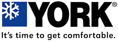 The york logo is blue and black and says it 's time to get comfortable.