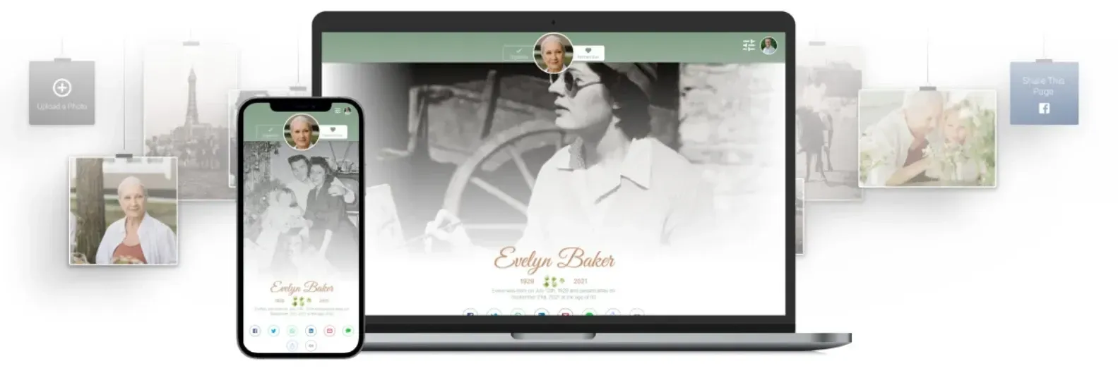 A laptop and smartphone displaying a memorial website for 