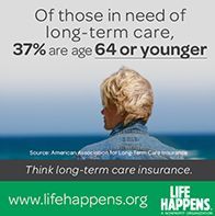 A person looking out at the sea, ad for long-term care insurance: 37% of long-term care patients are 64 or younger.
