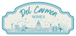 Logo for Del Carmen Wines featuring a teal line-drawing of the Havana skyline against a light background.