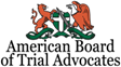 The logo for the american board of trial advocates has a lion and eagle on it.