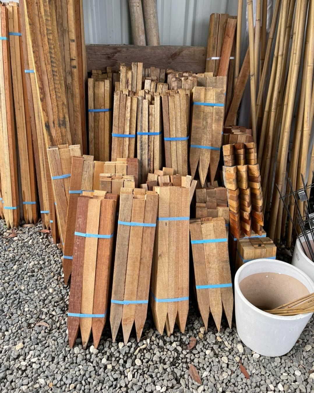 Wooden stakes and planks bundled together - Palms Landscape Supplies in Forster, NSW