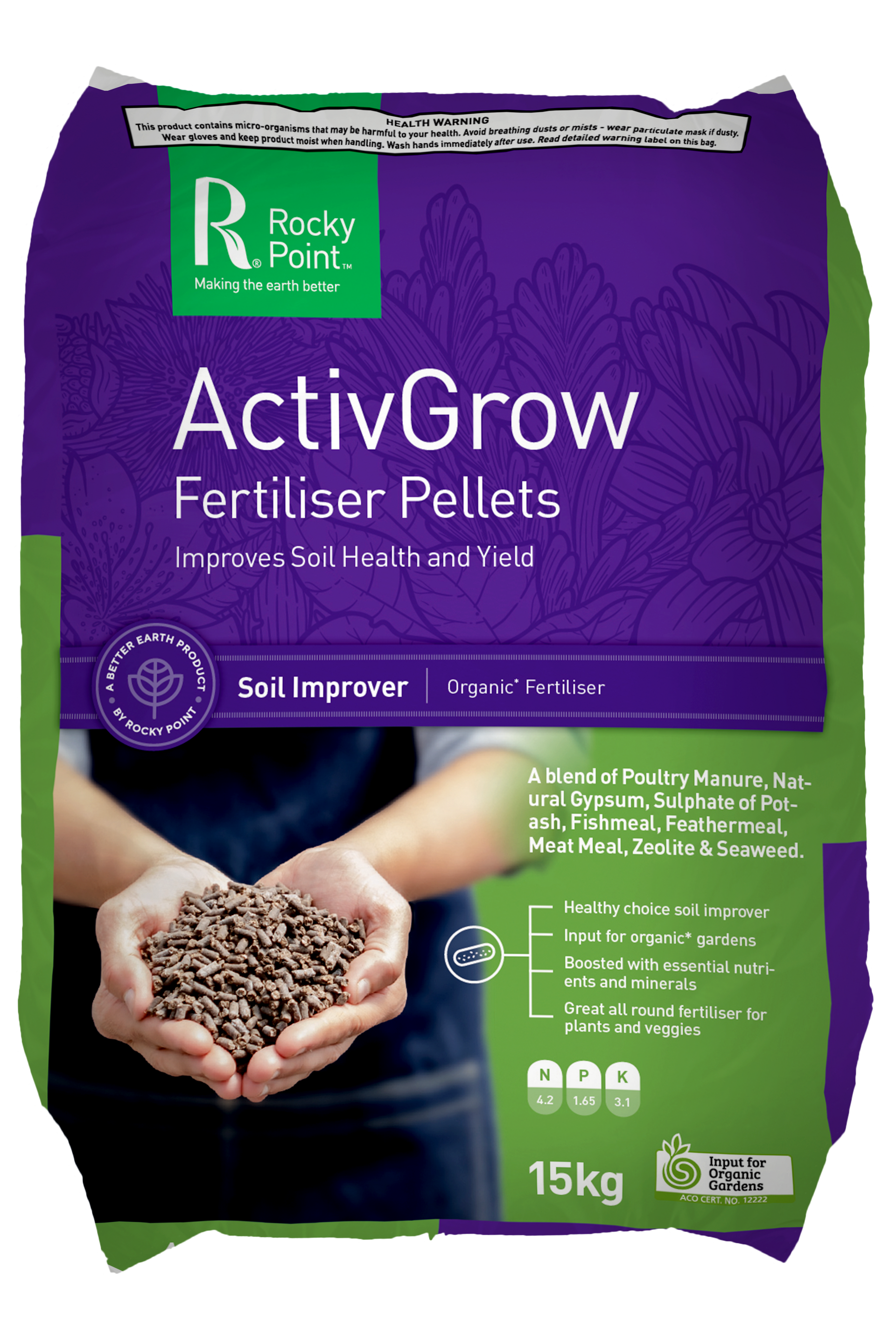 Bag of Rocky Point ActivGrow fertiliser pellets - Palms Landscape Supplies in Forster, NSW