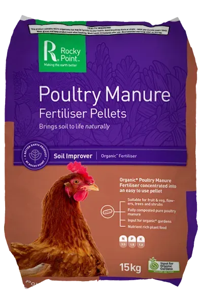 Bag of Rocky Point Poultry Manure fertiliser pellets - Palms Landscape Supplies in Forster, NSW