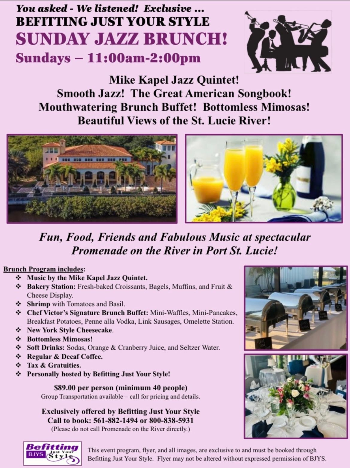 A flyer for a sunday jazz brunch in port st. louis
