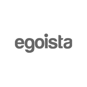 Un logo in bianco e nero per egoista su uno sfondo bianco.
