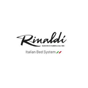 Un logo per il sistema letto italiano Rinaldi su uno sfondo bianco