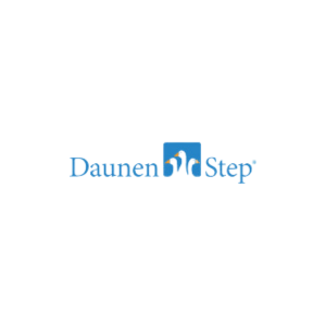 Un logo blu per daunen step su uno sfondo bianco