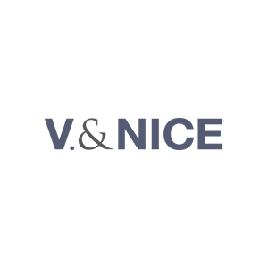 Il logo di v & nice è su sfondo bianco.
