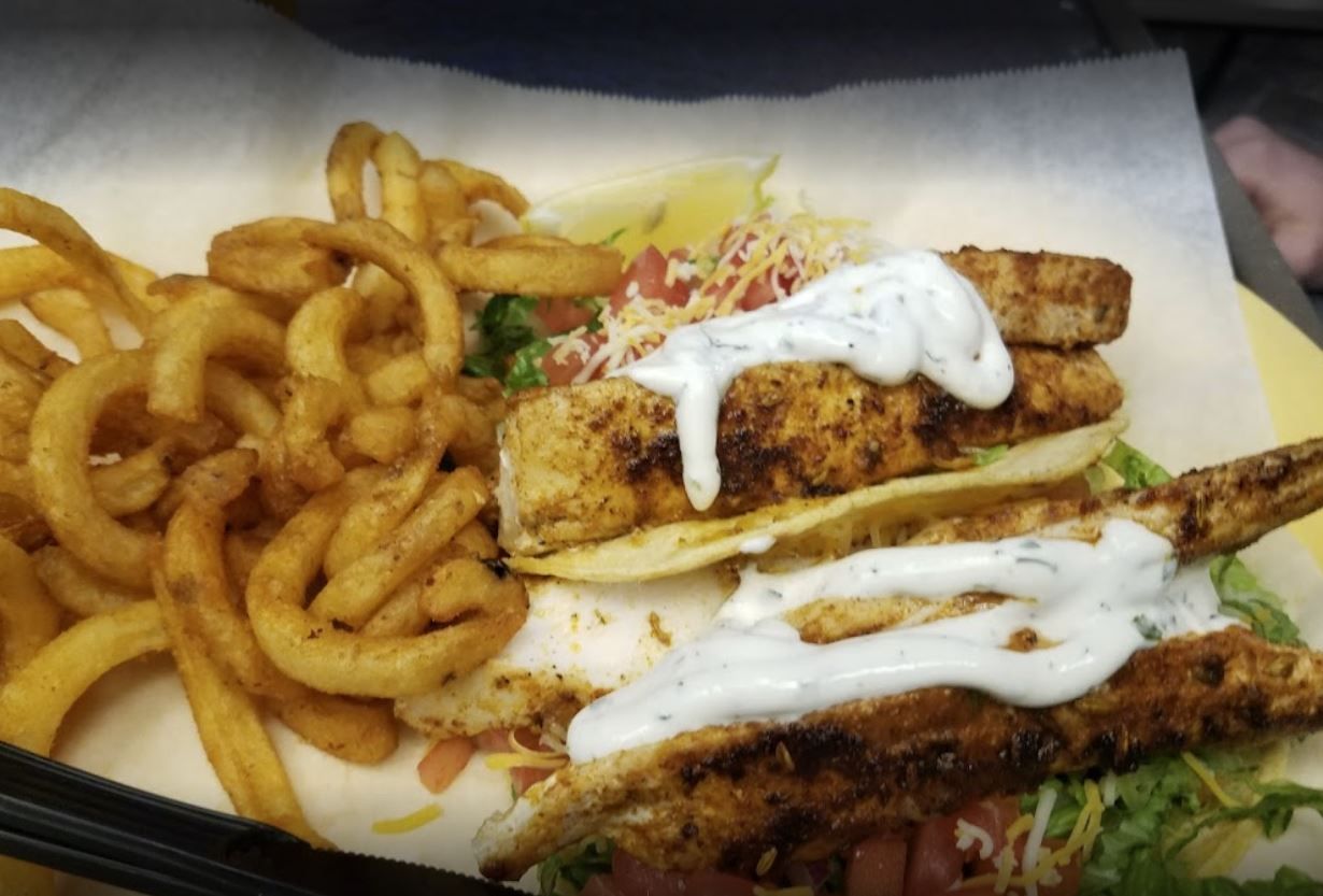 Fish taco and fries