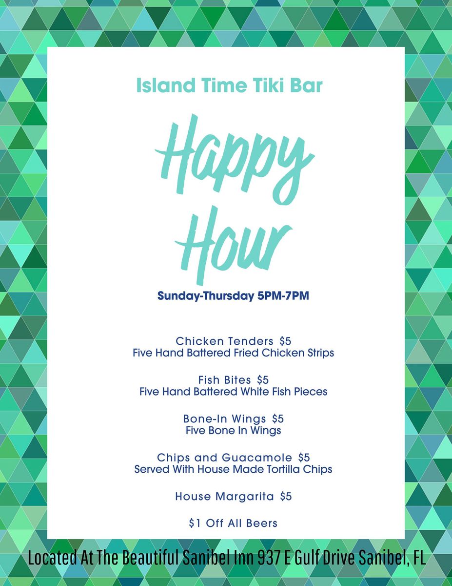 Taco Saturdays! Promotion with $7 margaritas, free chips/salsa, live music, tacos, and address on Sanibel, FL.