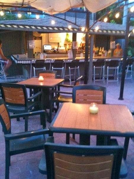 A restaurant with tables and chairs with candles on them