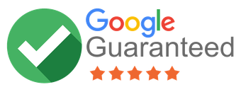 Google Guaranteed badge with a checkmark, text, and five stars.