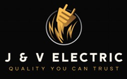 Logo for J & V Electric, featuring a lightning bolt and plug icon, gold on black background. "Quality You Can Trust."